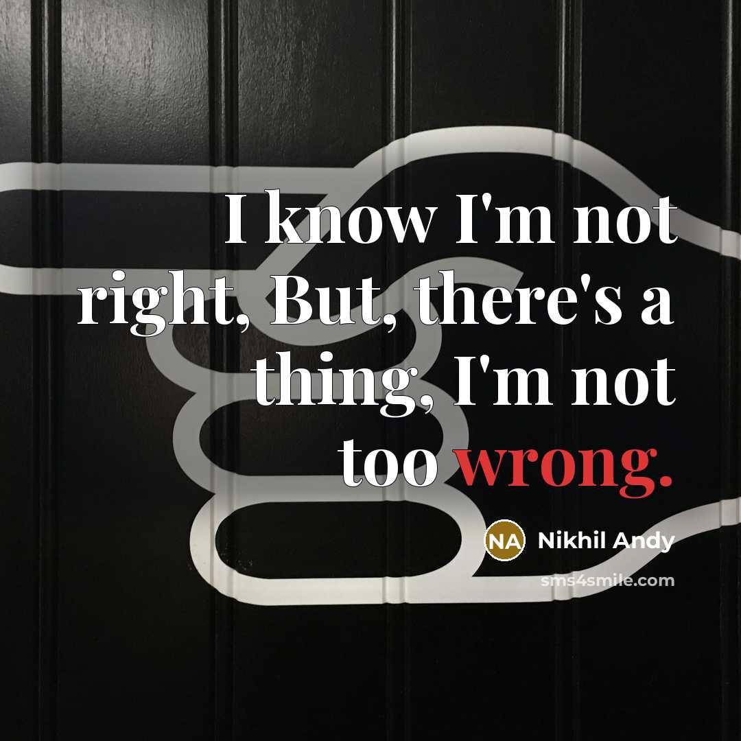 “I know I'm not right, But, there's a thing, I'm not too wrong.” quote by Nikhil Andy