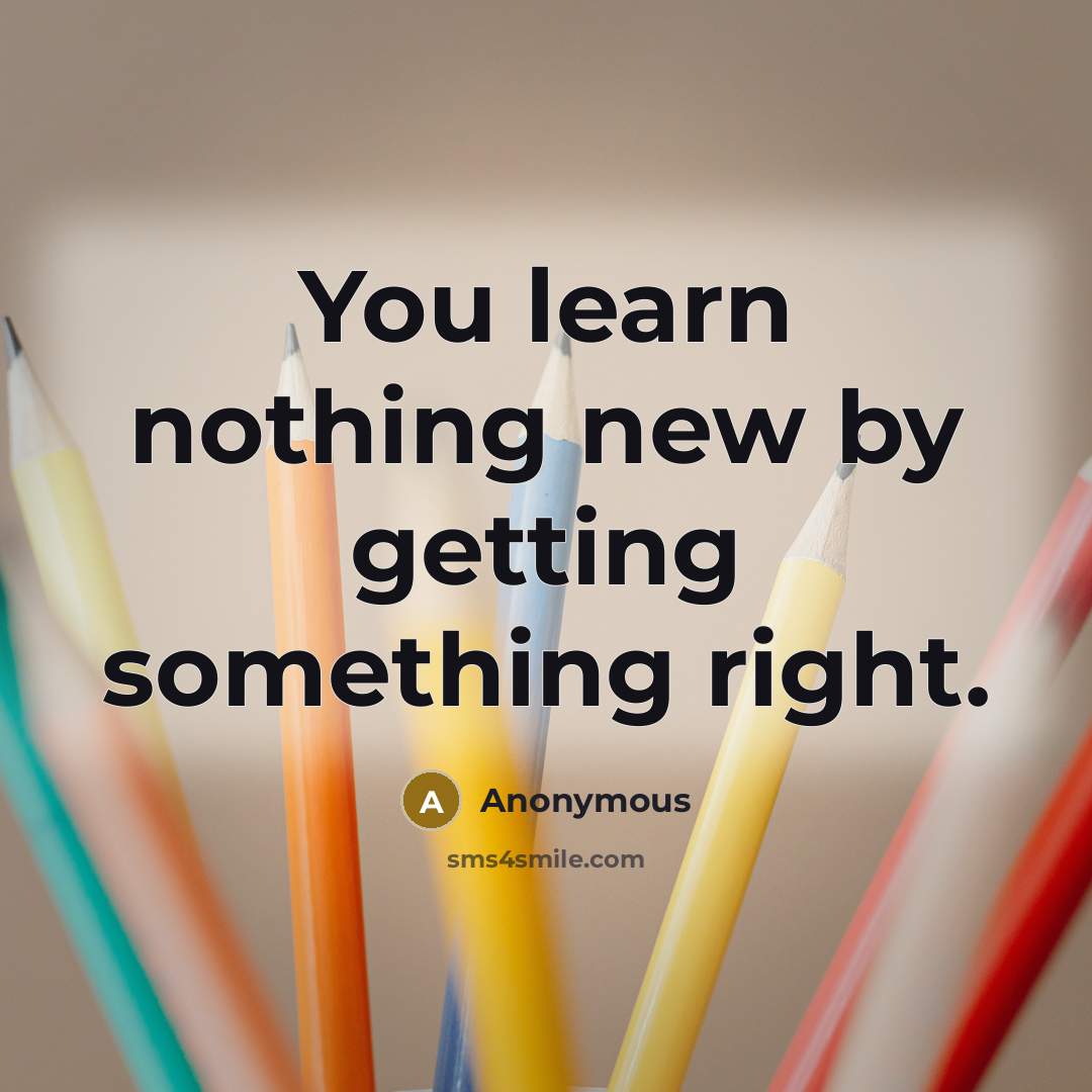“You learn nothing new by getting something right.” quote by Anonymous