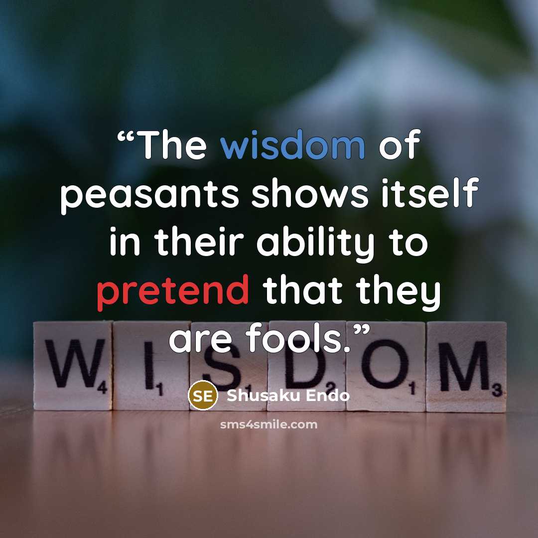 “The wisdom of peasants shows itself in their ability to pretend that they are fools.” quote by Shūsaku Endō