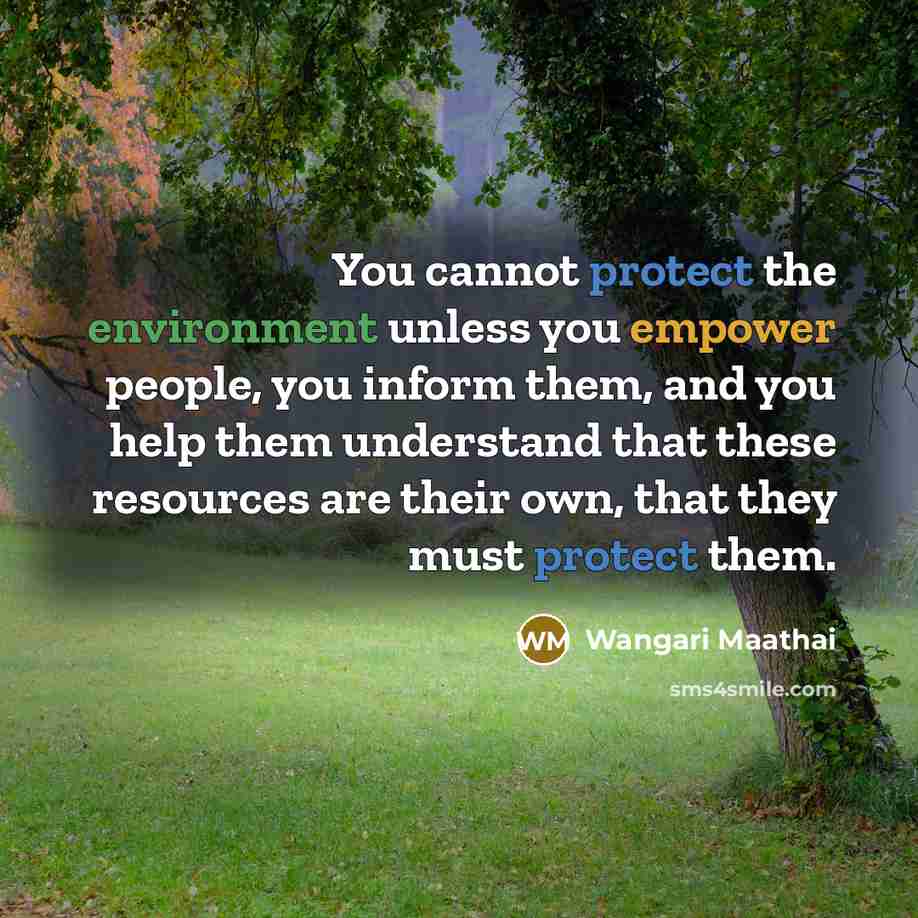 “You cannot protect the environment unless you empower people, you inform them, and you help them understand that these resources are their own, that they must protect them.” quote by Wangari Maathai