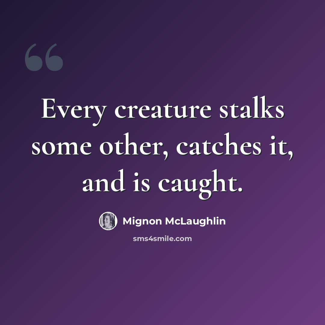 “Every creature stalks some other, catches it, and is caught.” quote by Mignon McLaughlin