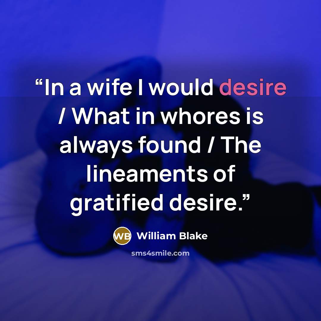 “In a wife I would desire / What in whores is always found / The lineaments of gratified desire.” quote by William Blake