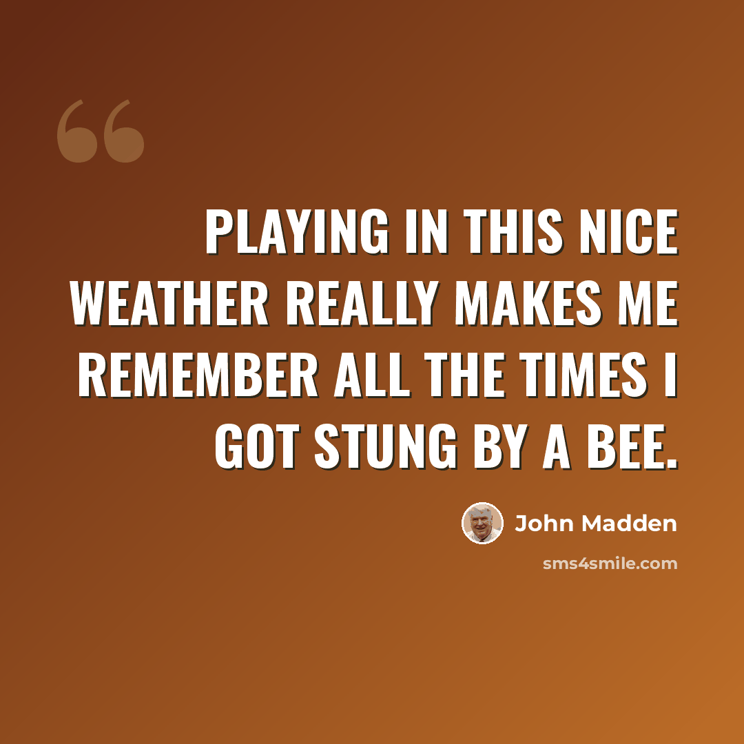 “Playing in this nice weather really makes me remember all the times I got stung by a bee.” quote by John Madden