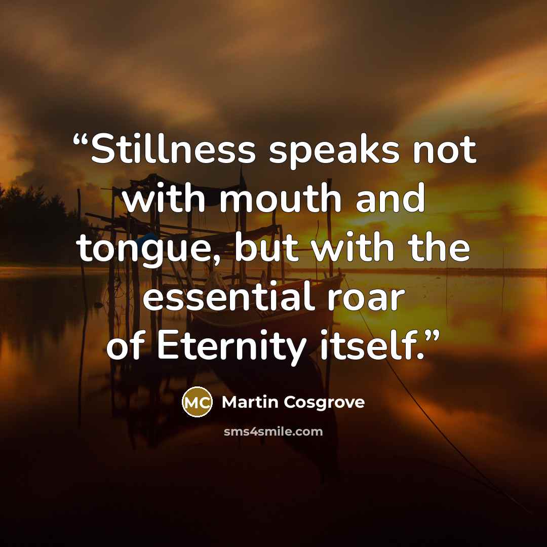 “Stillness speaks not with mouth and tongue, but with the essential roar of Eternity itself.” quote by Martin Cosgrove