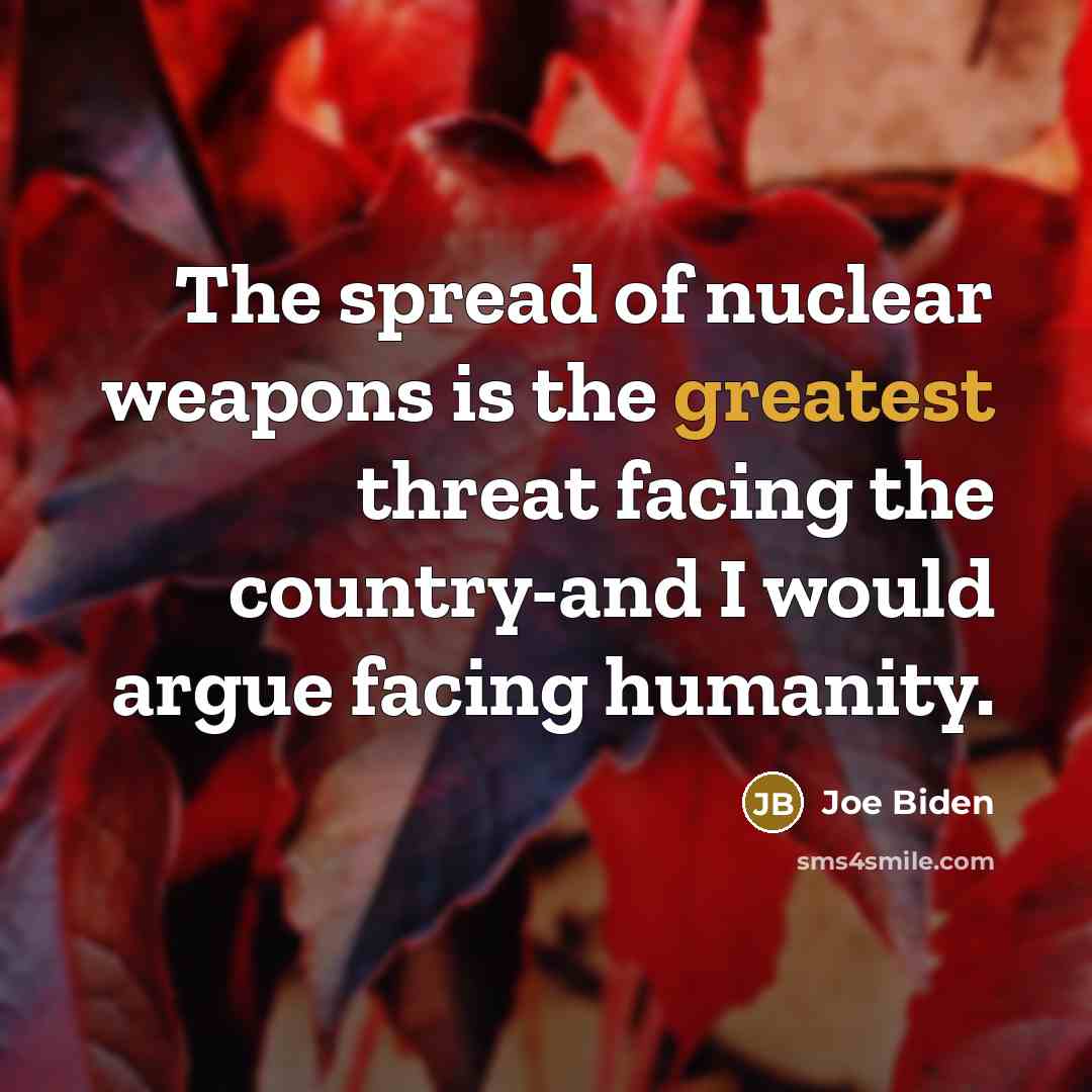 “The spread of nuclear weapons is the greatest threat facing the country-and I would argue facing humanity.” quote by Joe Biden