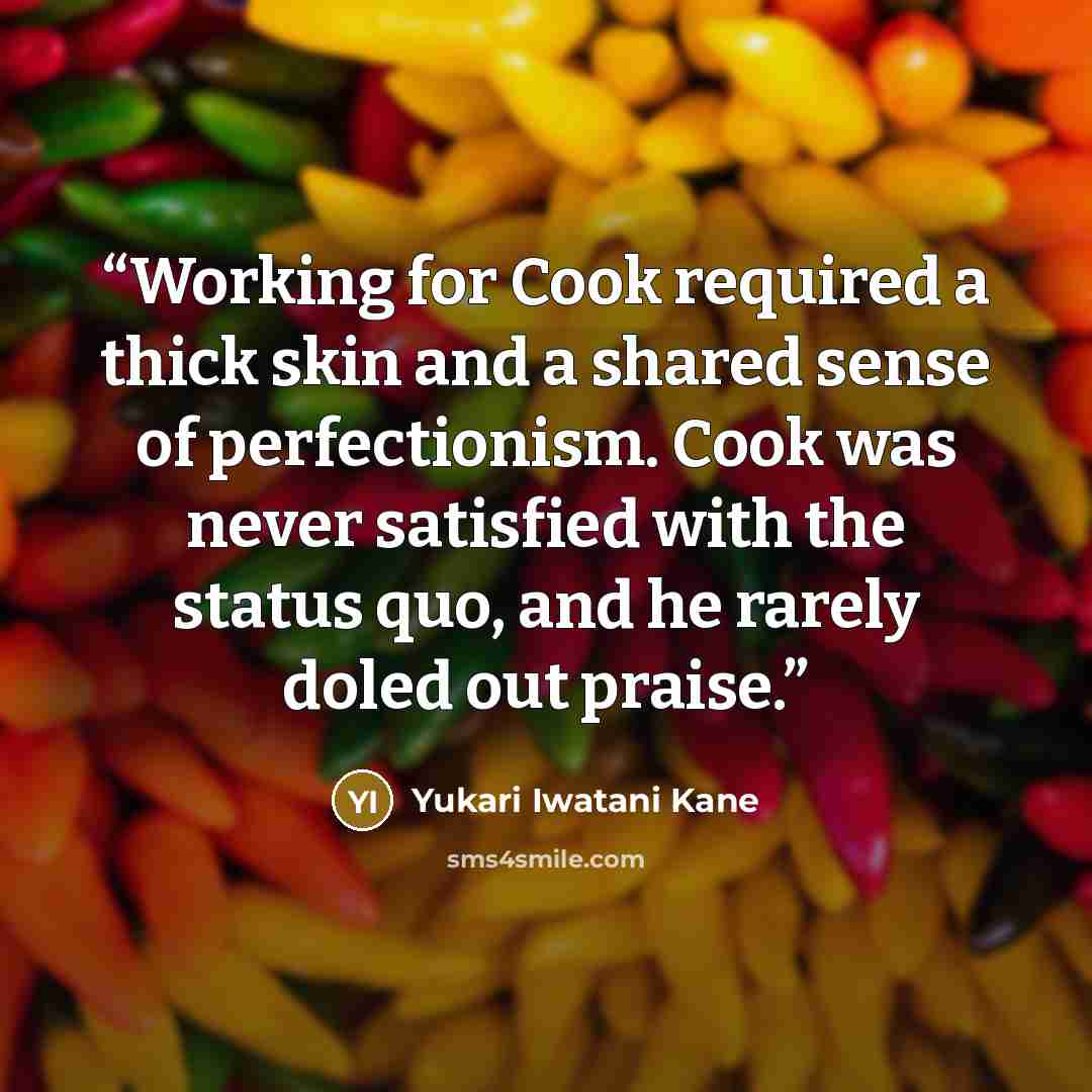 “Working for Cook required a thick skin and a shared sense of perfectionism. Cook was never satisfied with the status quo, and he rarely doled out praise.” quote by Yukari Iwatani Kane
