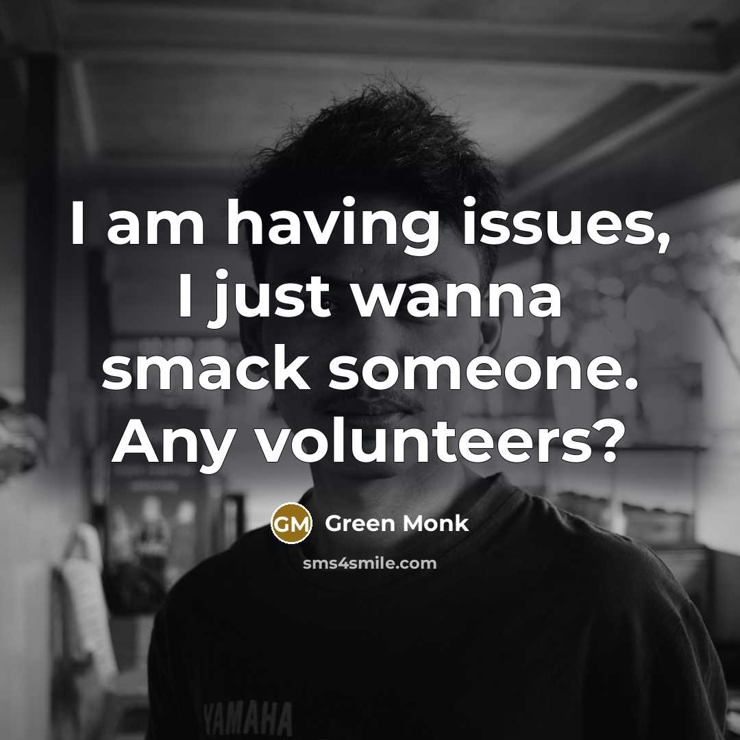 “I am having issues, I just wanna smack someone. Any volunteers?” quote by Green Monk