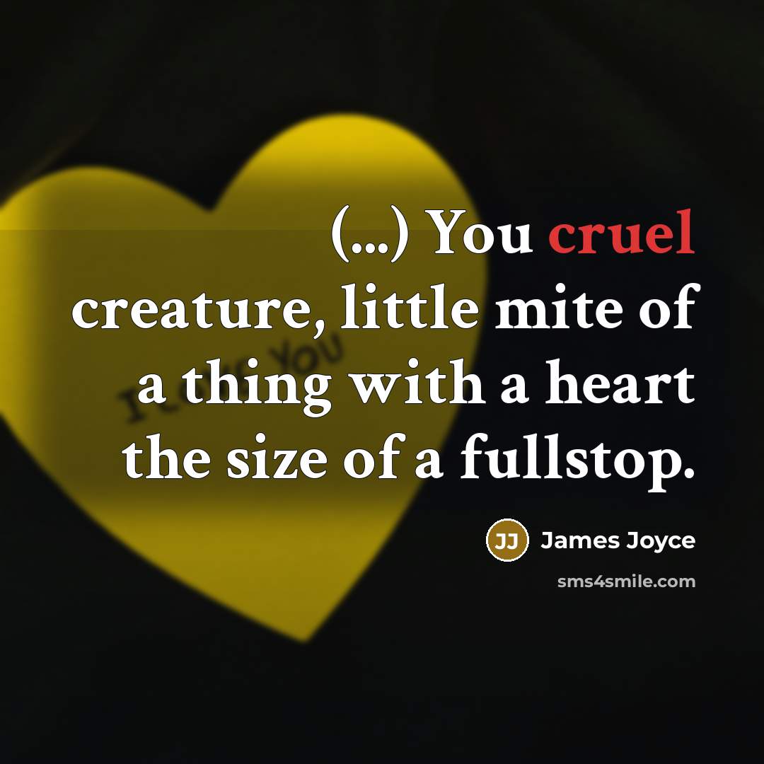 “(...) You cruel creature, little mite of a thing with a heart the size of a fullstop.” quote by James Joyce