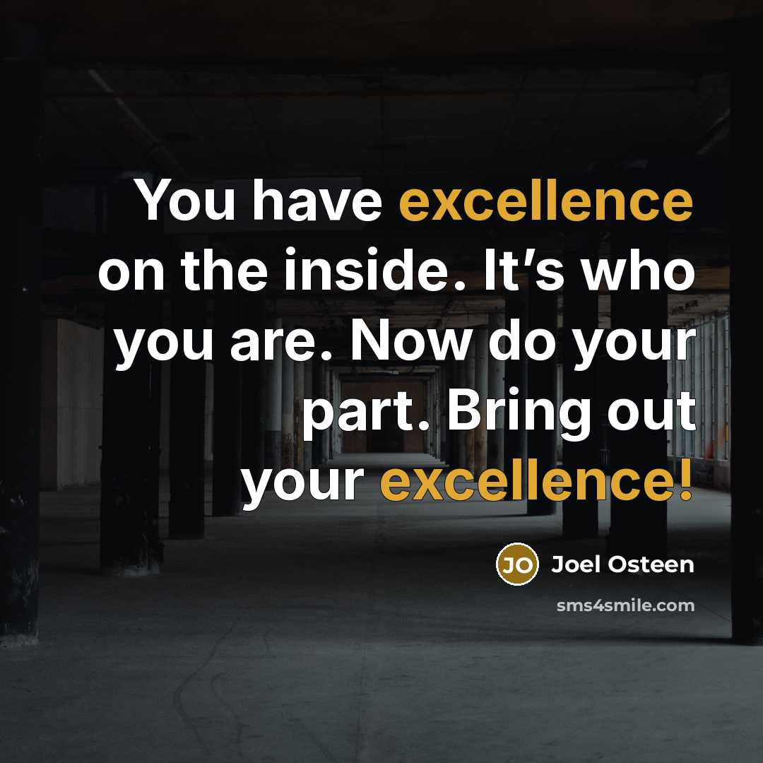 “You have excellence on the inside. It’s who you are. Now do your part. Bring out your excellence!” quote by Joel Osteen