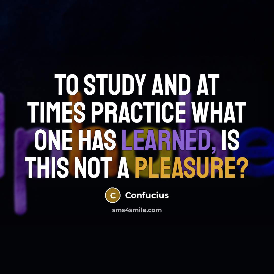 “To study and at times practice what one has learned, is this not a pleasure?” quote by Confucius