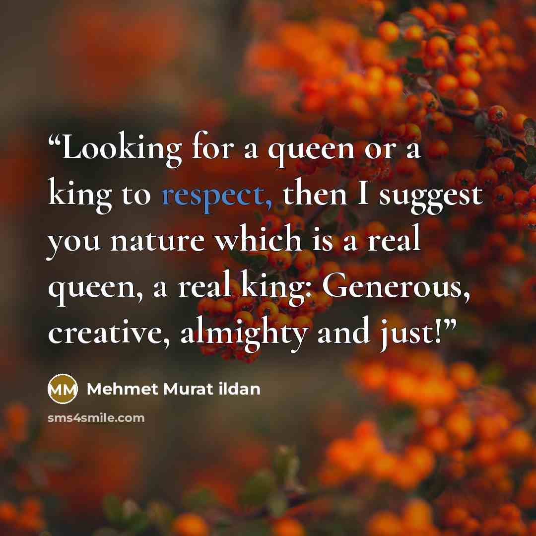 “Looking for a queen or a king to respect, then I suggest you nature which is a real queen, a real king: Generous, creative, almighty and just!” quote by Mehmet Murat ildan