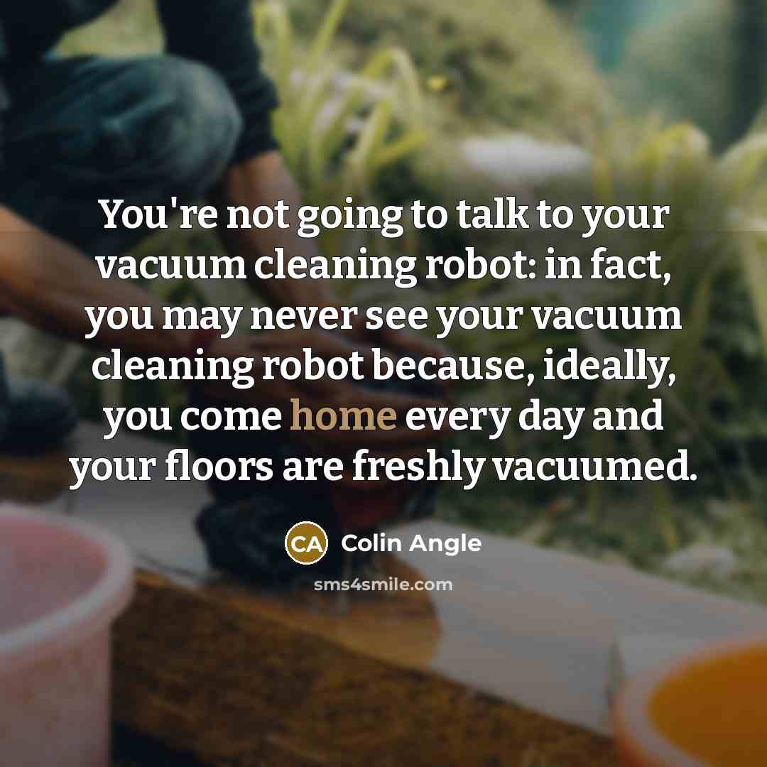 “You're not going to talk to your vacuum cleaning robot: in fact, you may never see your vacuum cleaning robot because, ideally, you come home every day and your floors are freshly vacuumed.” quote by Colin Angle