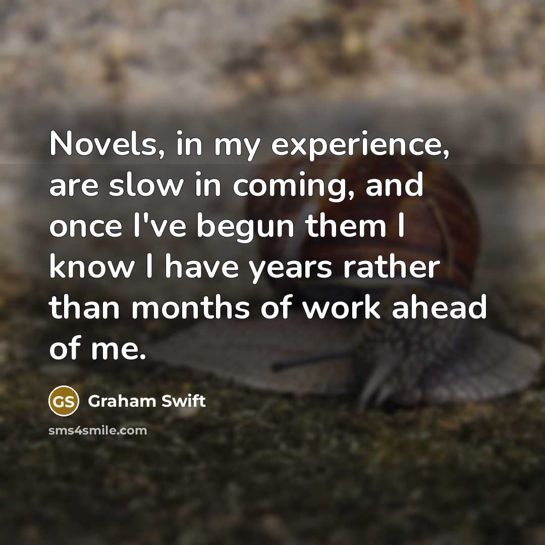 “Novels, in my experience, are slow in coming, and once I've begun them I know I have years rather than months of work ahead of me.” quote by Graham Swift