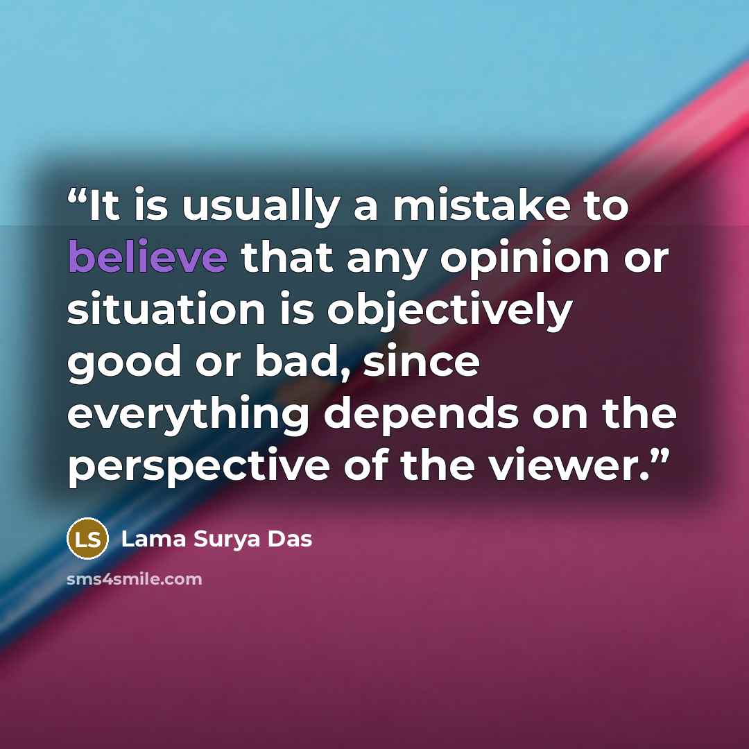 “It is usually a mistake to believe that any opinion or situation is objectively good or bad, since everything depends on the perspective of the viewer.” quote by Lama Surya Das