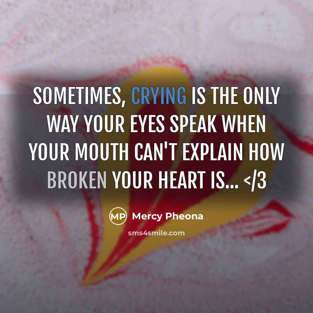 “Sometimes, crying is the only way your eyes speak when your mouth can't explain how broken your heart is...” quote by Mercy Pheona