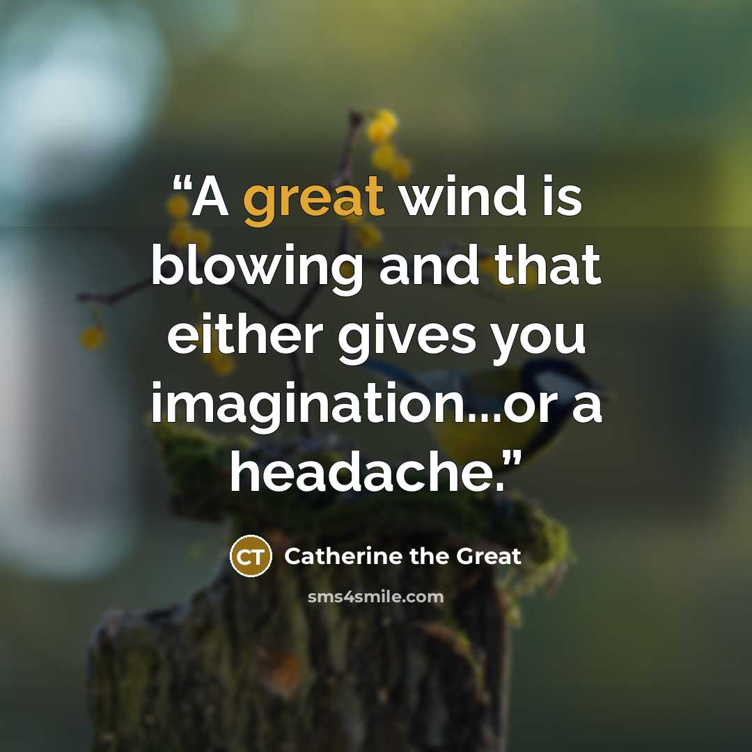 “A great wind is blowing and that either gives you imagination...or a headache.” quote by Catherine the Great