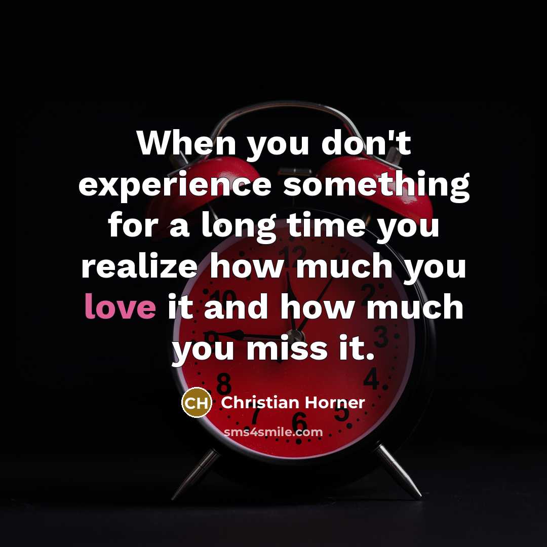 “When you don't experience something for a long time you realize how much you love it and how much you miss it.” quote by Christian Horner