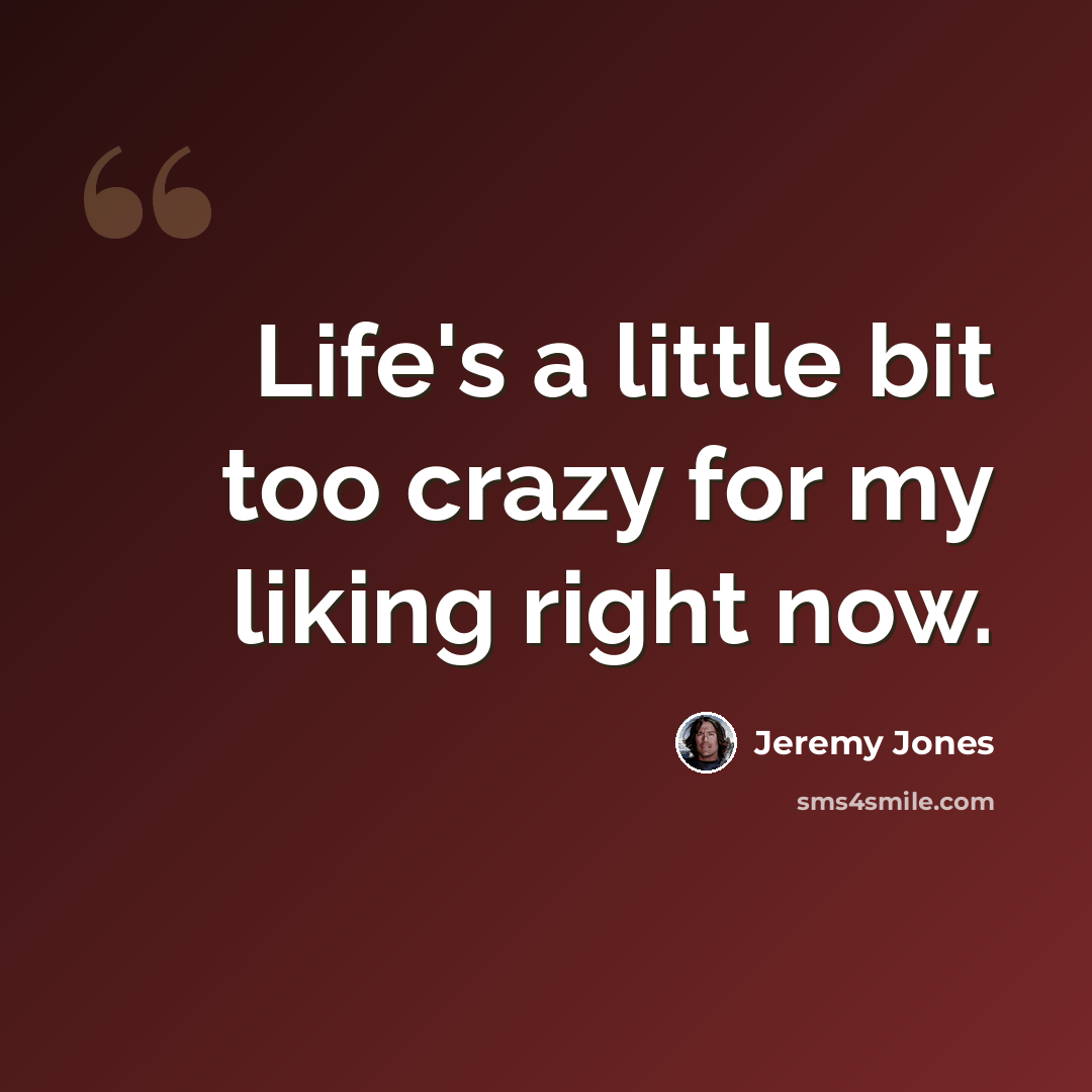 “Life's a little bit too crazy for my liking right now.” quote by Jeremy Jones