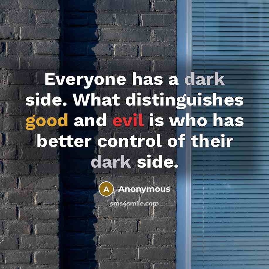 “Everyone has a dark side. What distinguishes good and evil is who has better control of their dark side.” quote by Anonymous