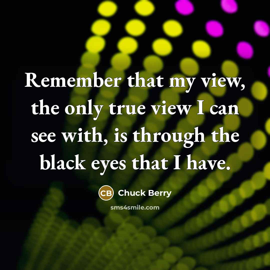 “Remember that my view, the only true view I can see with, is through the black eyes that I have.” quote by Chuck Berry