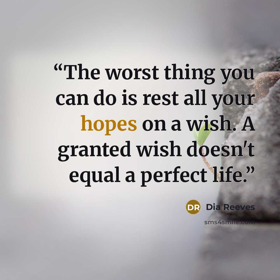 “The worst thing you can do is rest all your hopes on a wish. A granted wish doesn't equal a perfect life.” quote by Dia Reeves