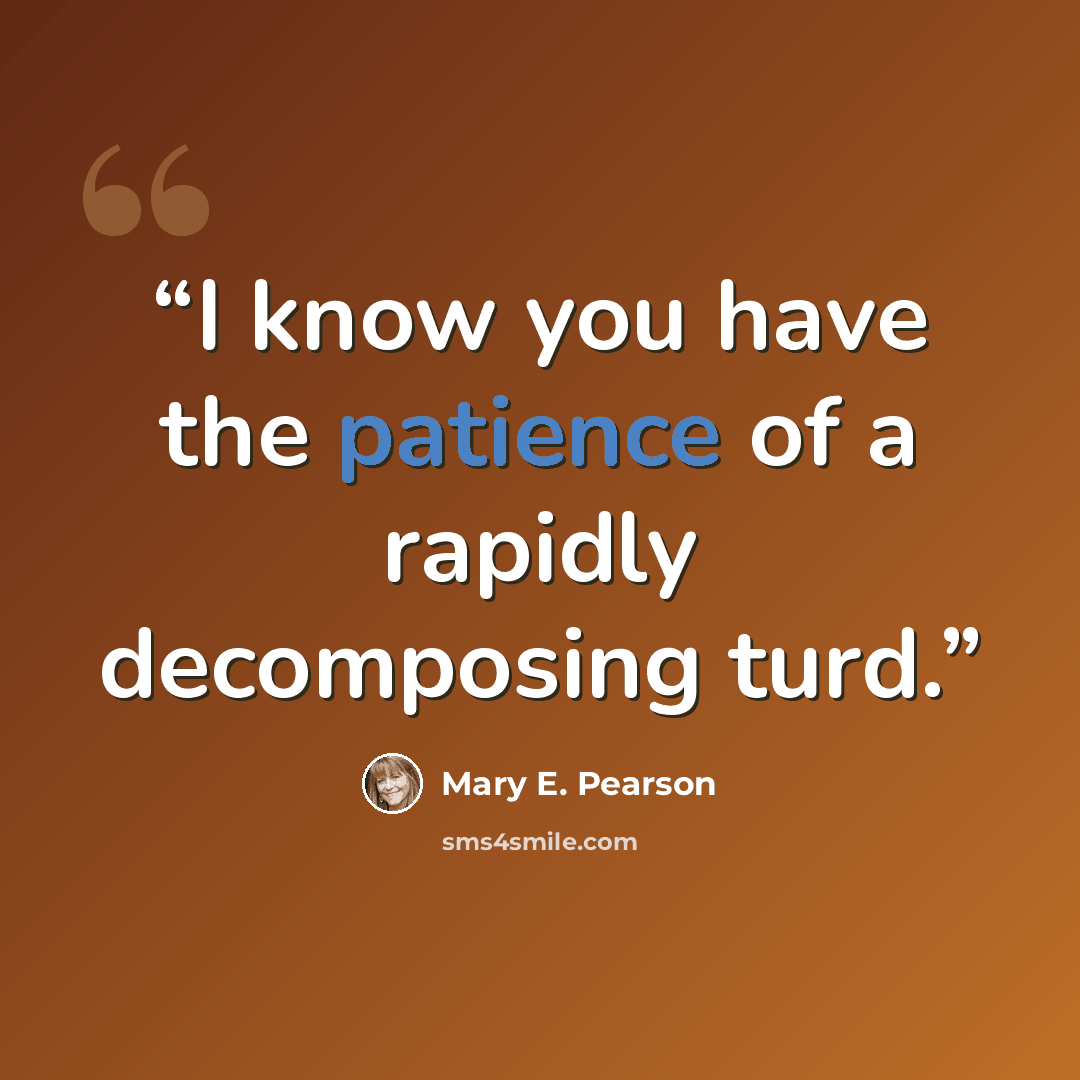 “I know you have the patience of a rapidly decomposing turd.” quote by Mary E. Pearson
