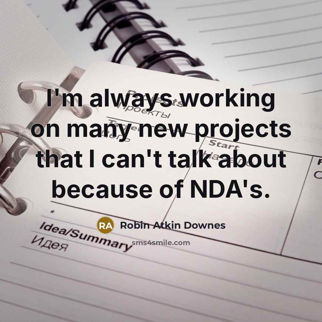 “I'm always working on many new projects that I can't talk about because of NDA's.” quote by Robin Atkin Downes
