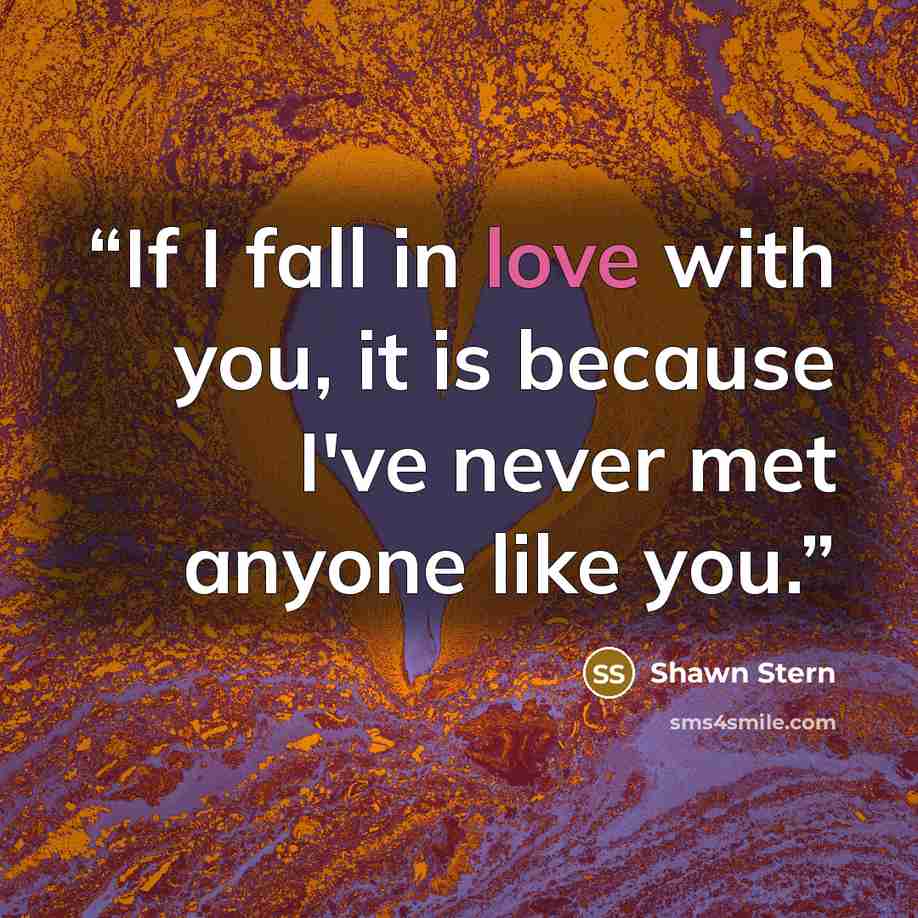 “If I fall in love with you, it is because I've never met anyone like you.” quote by Shawn Stern