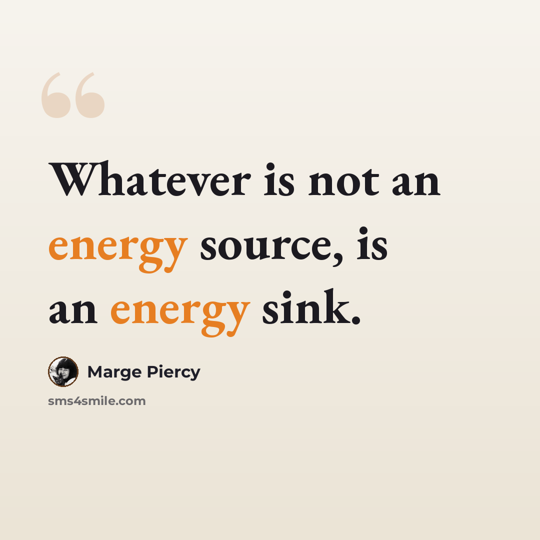 “Whatever is not an energy source, is an energy sink.” quote by Marge Piercy