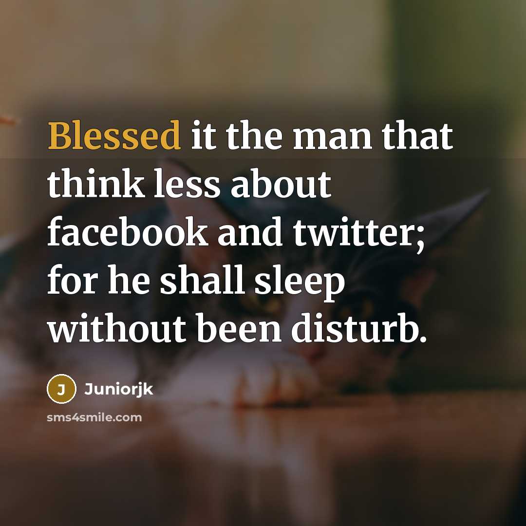“Blessed it the man that think less about facebook and twitter; for he shall sleep without been disturb.” quote by Juniorjk