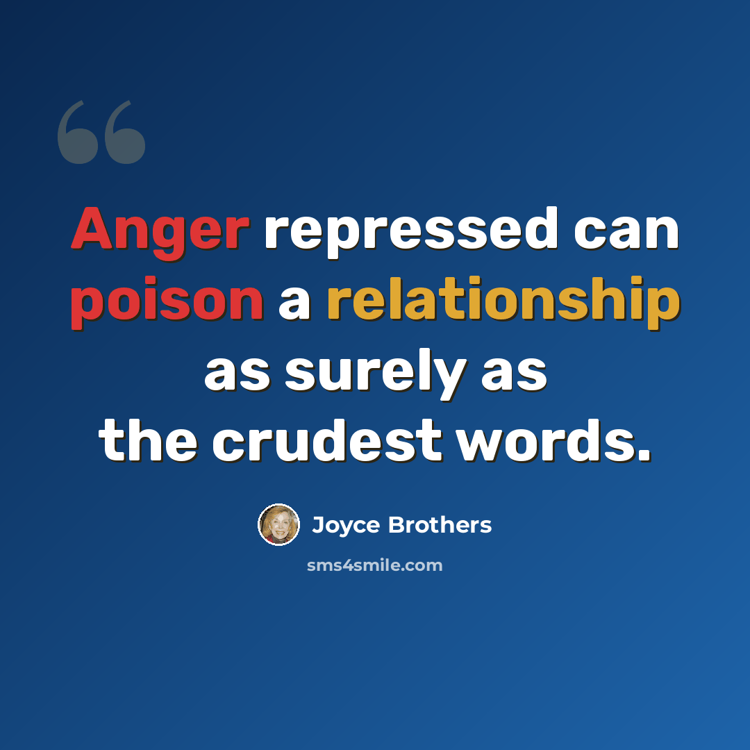 “Anger repressed can poison a relationship as surely as the crudest words.” quote by Joyce Brothers