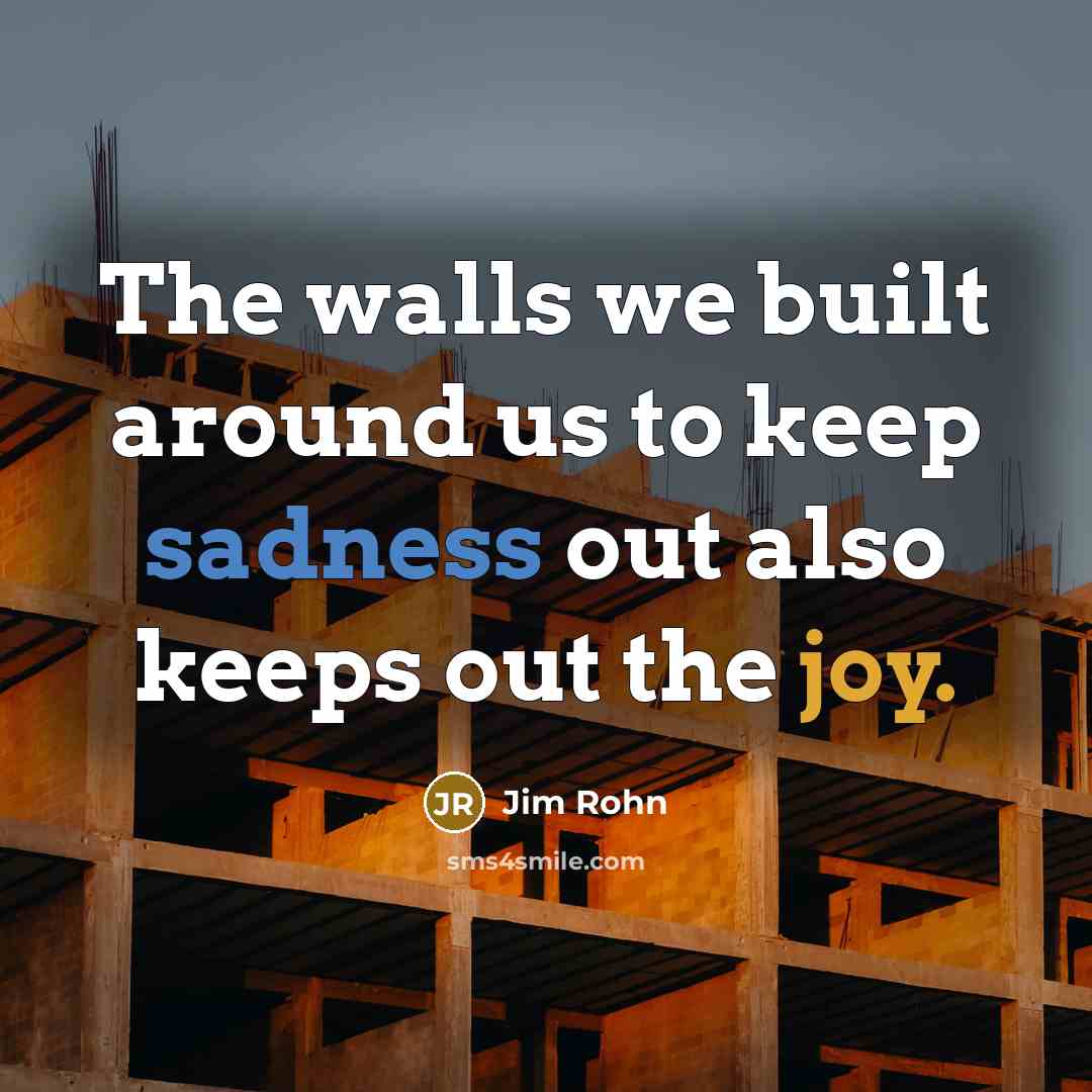 “The walls we built around us to keep sadness out also keeps out the joy.” quote by Jim Rohn