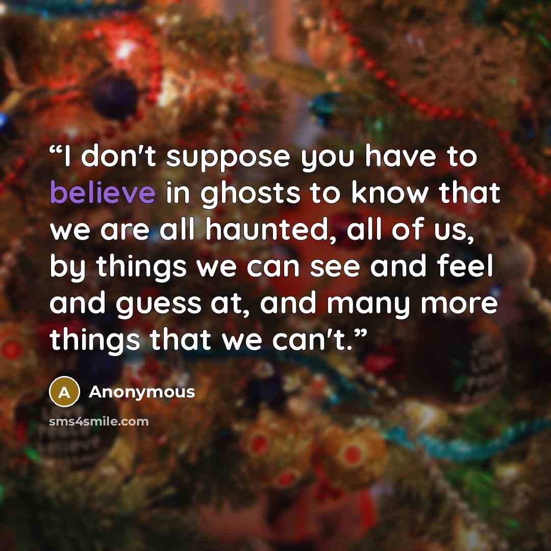 “I don't suppose you have to believe in ghosts to know that we are all haunted, all of us, by things we can see and feel and guess at, and many more things that we can't.” quote by Anonymous