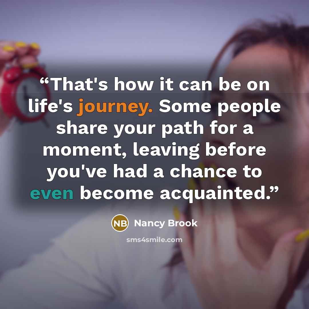 “That's how it can be on life's journey. Some people share your path for a moment, leaving before you've had a chance to even become acquainted.” quote by Nancy Brook