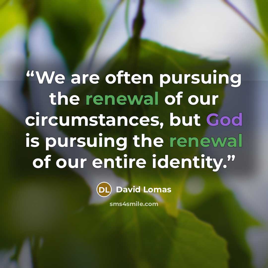 “We are often pursuing the renewal of our circumstances, but God is pursuing the renewal of our entire identity.” quote by David Lomas
