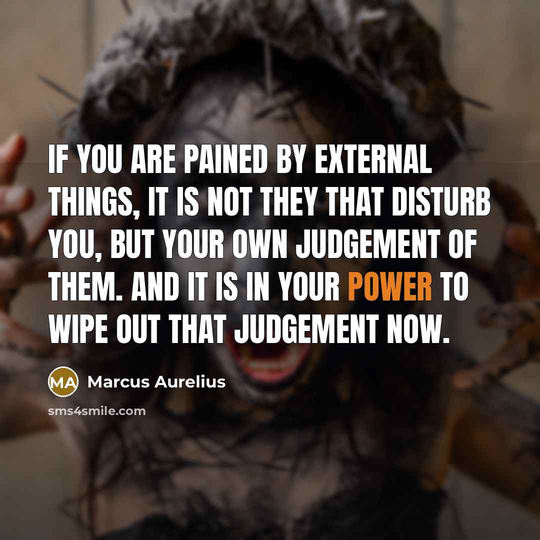 “If you are pained by external things, it is not they that disturb you, but your own judgement of them. And it is in your power to wipe out that judgement now.” quote by Marcus Aurelius