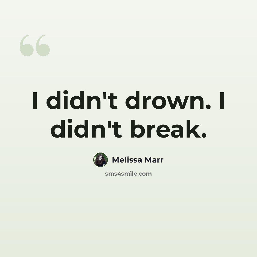 “I didn't drown. I didn't break.” quote by Melissa Marr