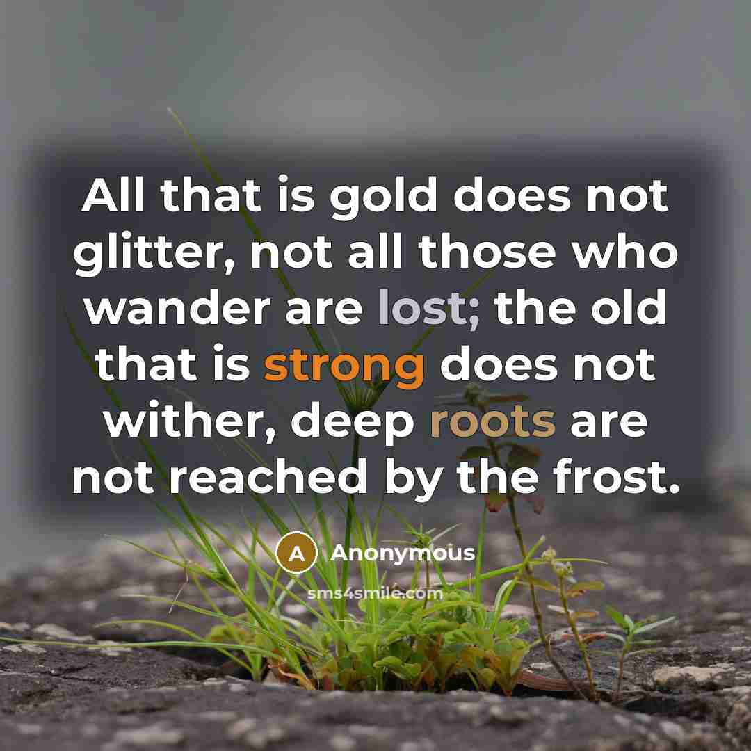 “All that is gold does not glitter, not all those who wander are lost; the old that is strong does not wither, deep roots are not reached by the frost.” quote by Anonymous