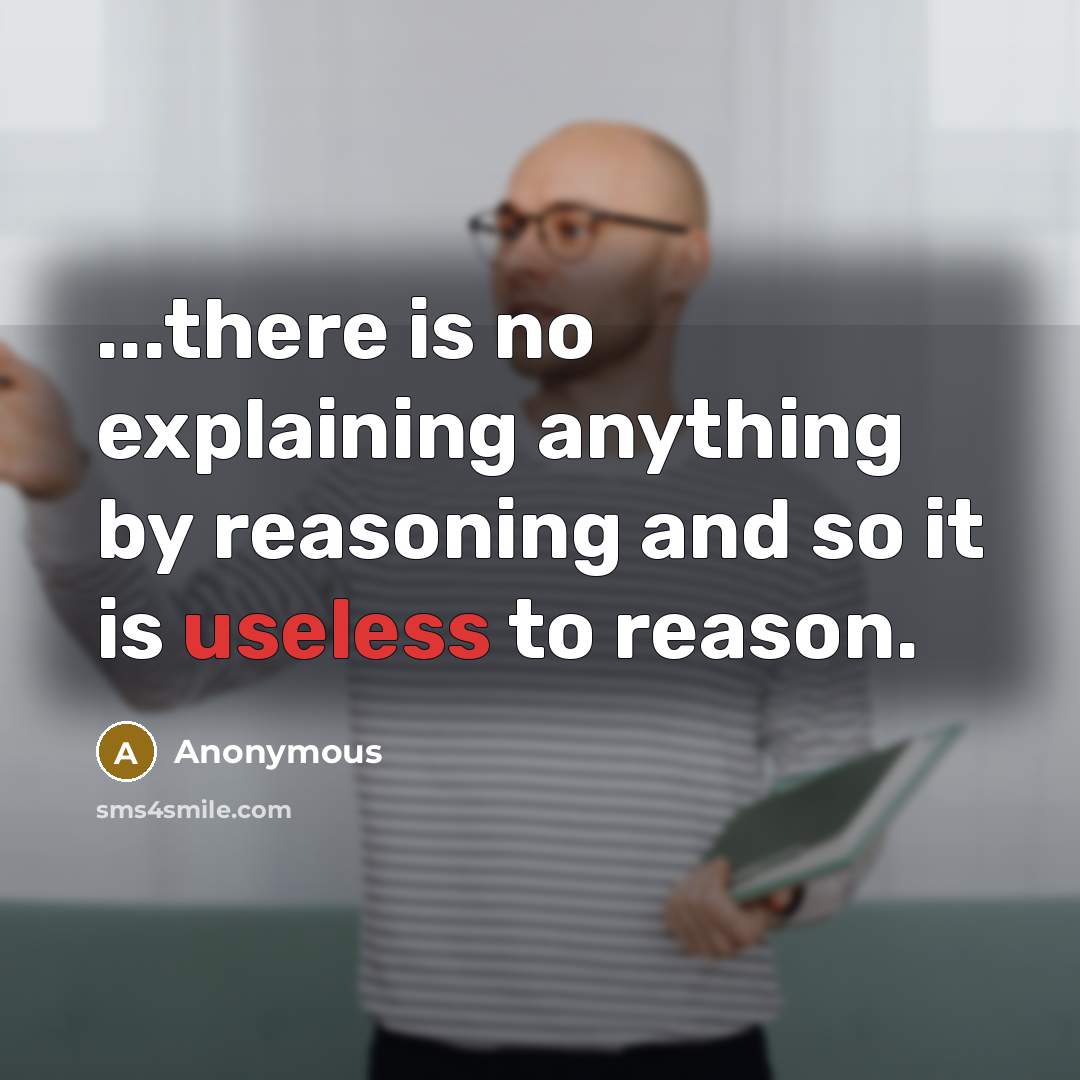 “...there is no explaining anything by reasoning and so it is useless to reason.” quote by Anonymous