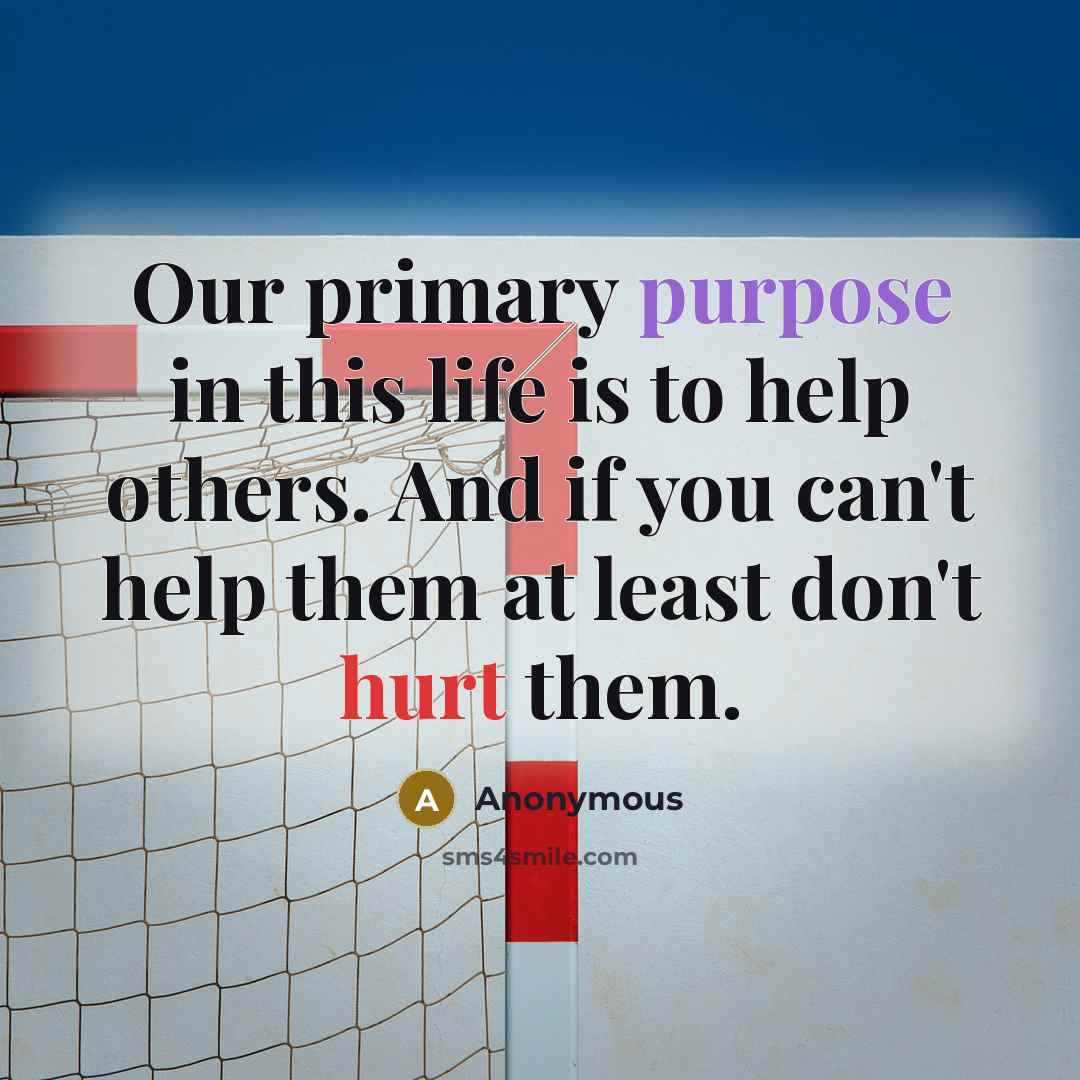 “Our primary purpose in this life is to help others. And if you can't help them at least don't hurt them.” quote by Anonymous