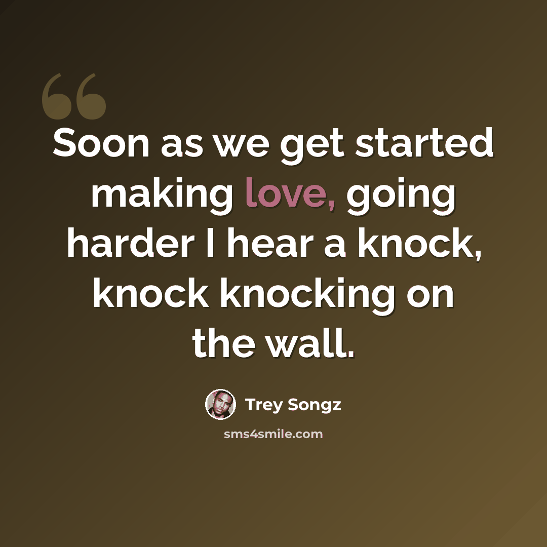 “Soon as we get started making love, going harder I hear a knock, knock knocking on the wall.” quote by Trey Songz