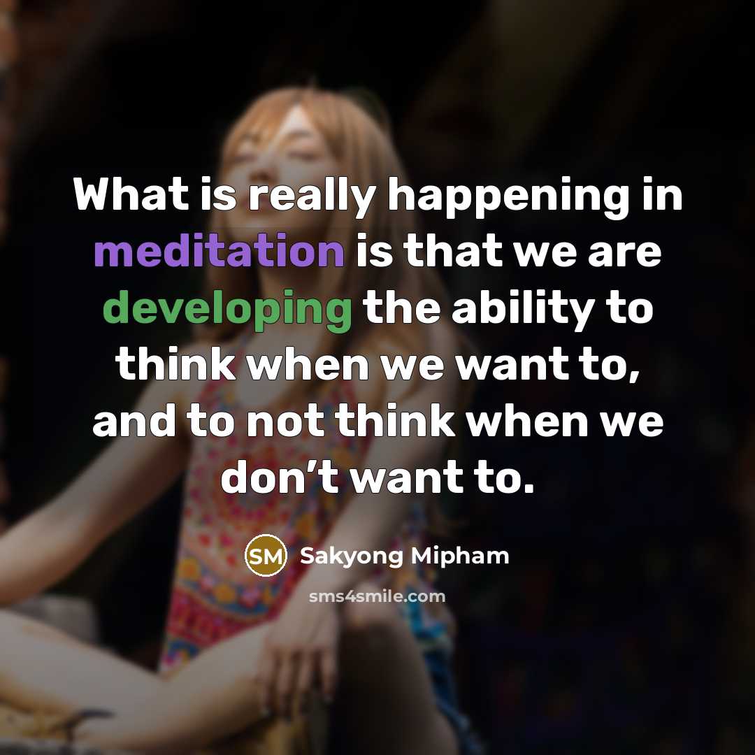 “What is really happening in meditation is that we are developing the ability to think when we want to, and to not think when we don’t want to.” quote by Sakyong Mipham