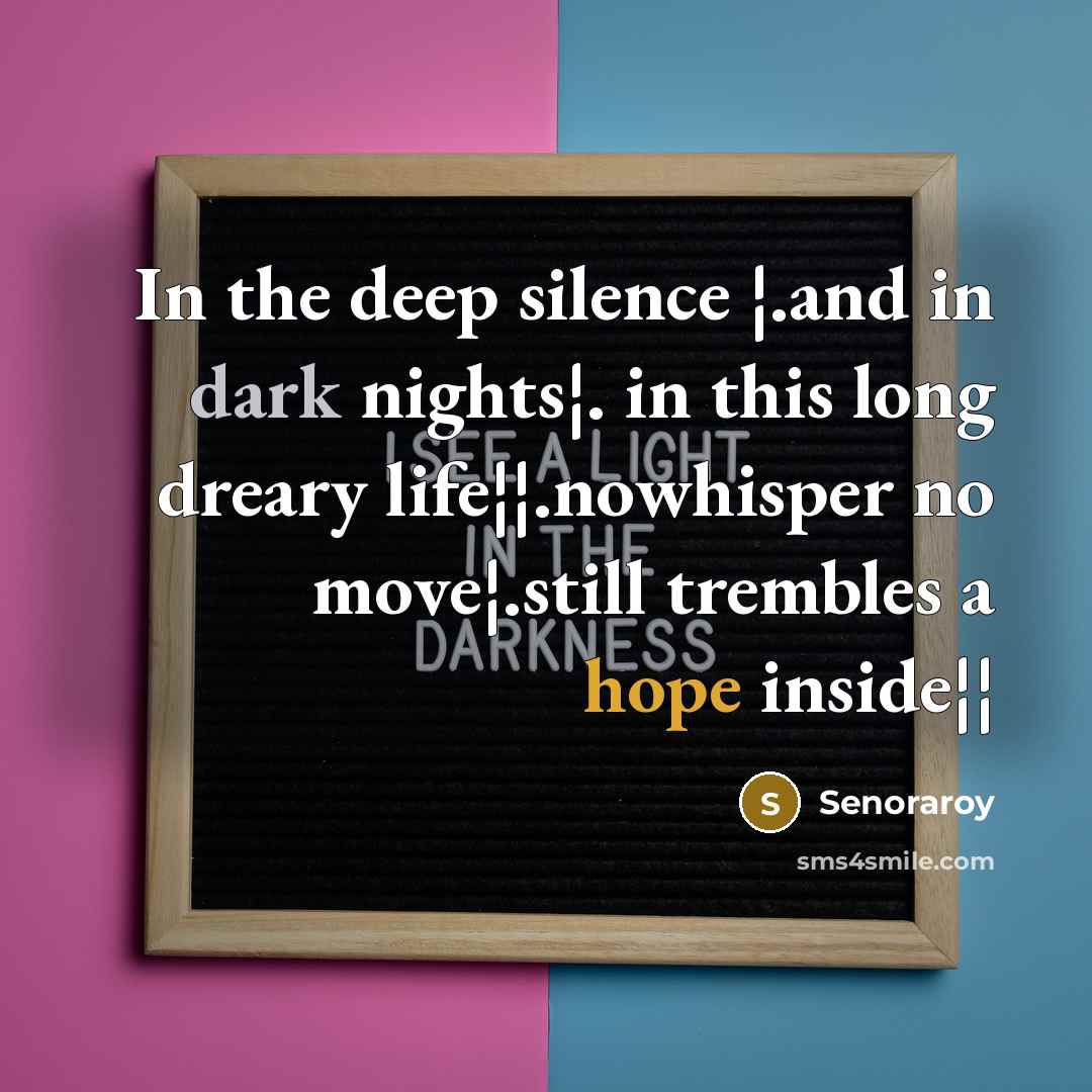 “In the deep silence ¦.and in dark nights¦. in this long dreary life¦¦.nowhisper no move¦.still trembles a hope inside¦¦” quote by Senoraroy