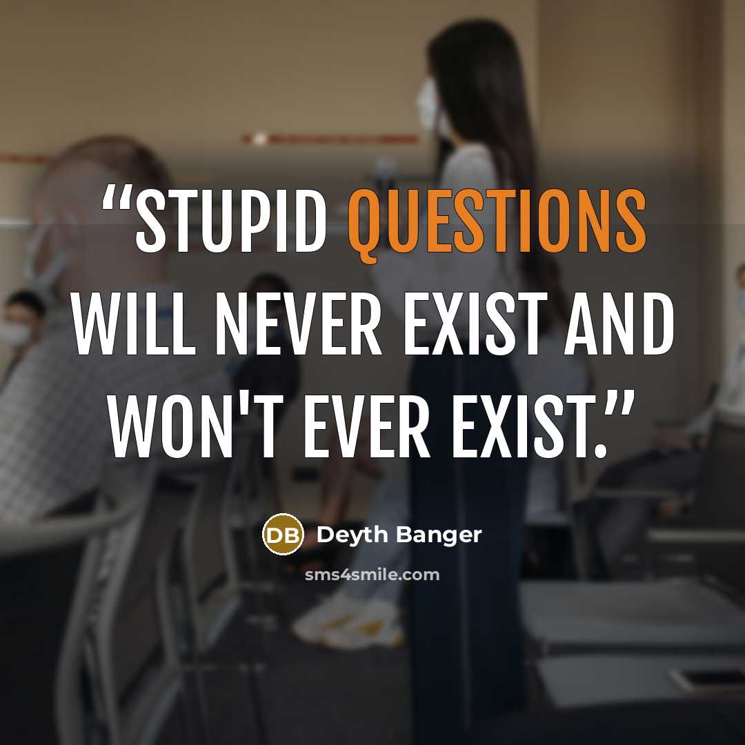 “Stupid questions will never exist and won't ever exist.” quote by Deyth Banger