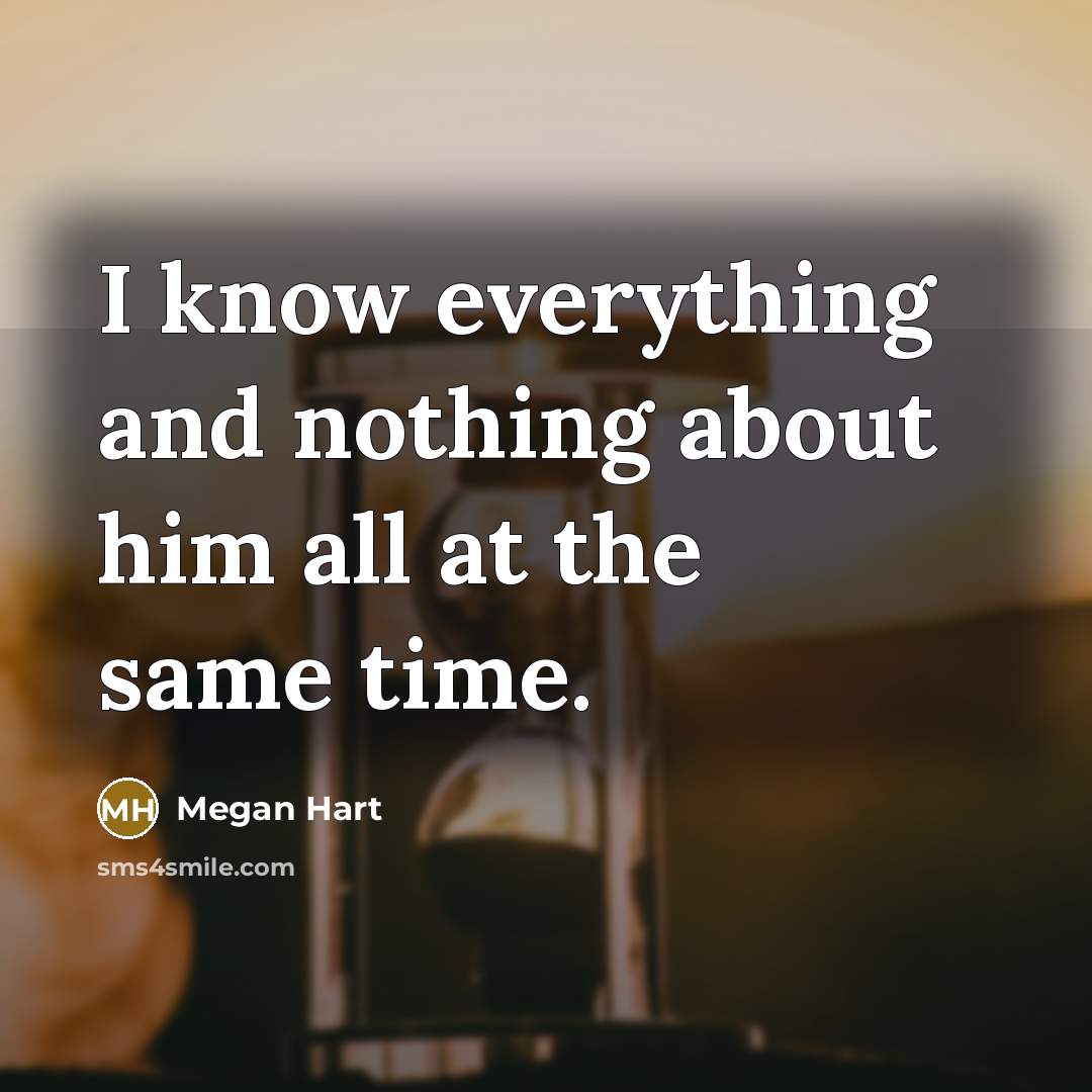 “I know everything and nothing about him all at the same time.” quote by Megan Hart