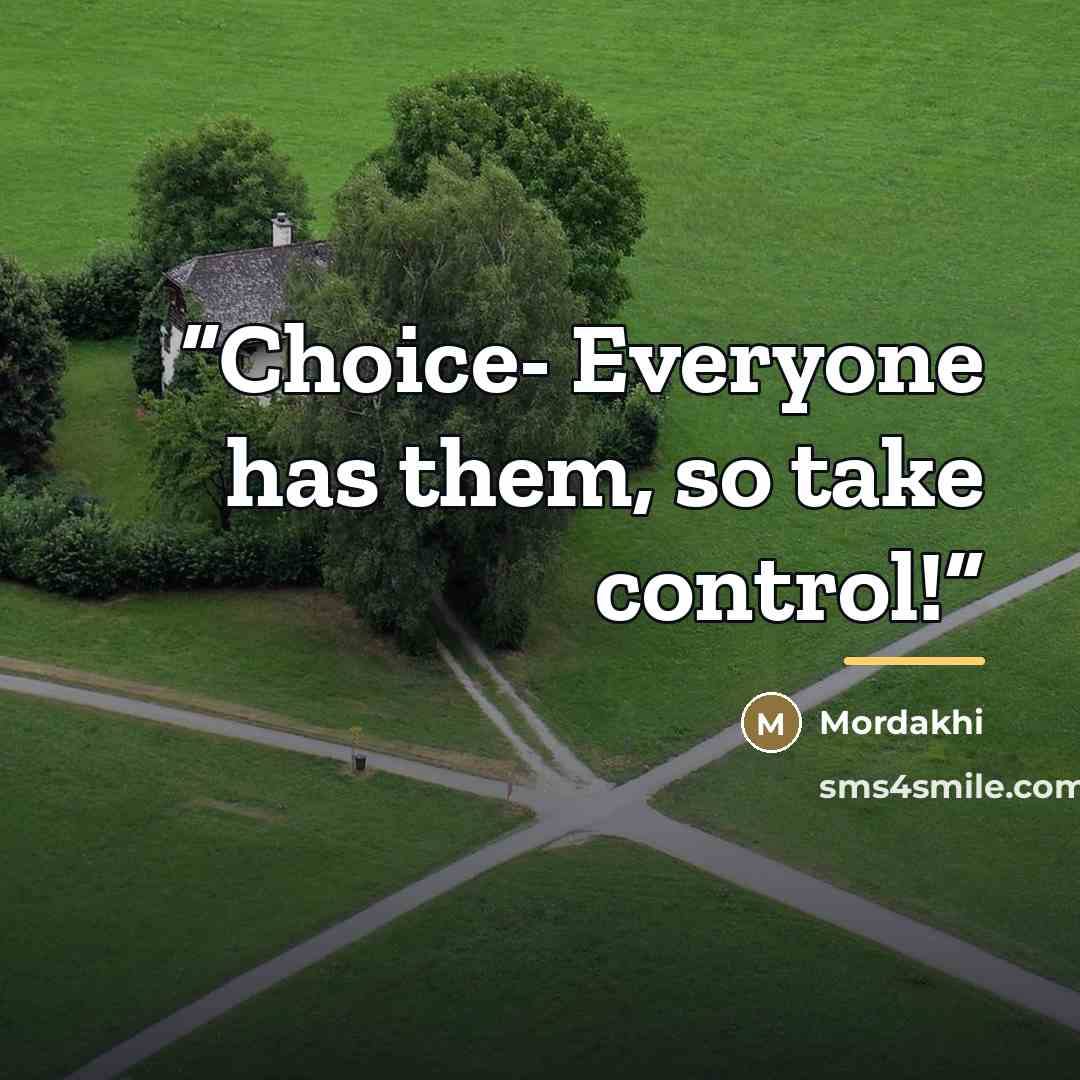 “Choice- Everyone has them, so take control!” quote by Mordakhi
