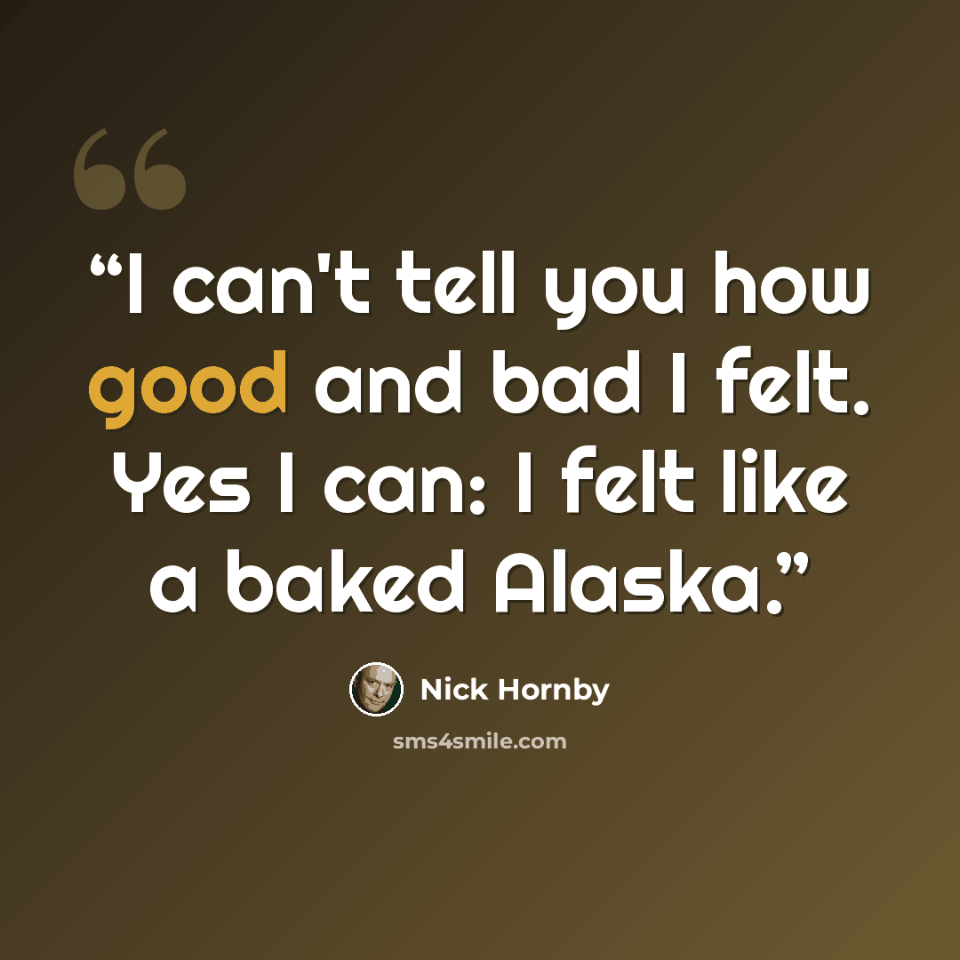“I can't tell you how good and bad I felt. Yes I can: I felt like a baked Alaska.” quote by Nick Hornby