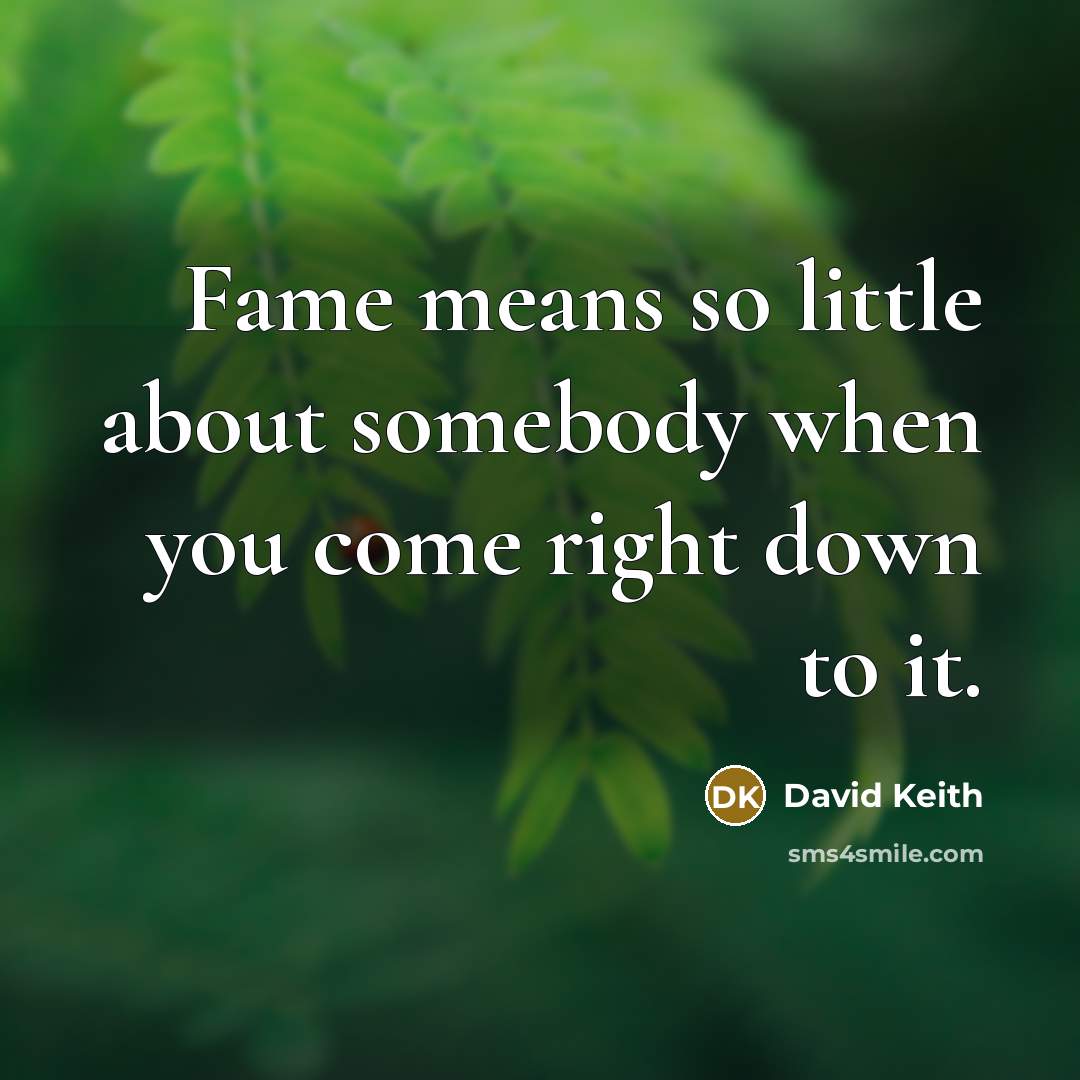 “Fame means so little about somebody when you come right down to it.” quote by David Keith