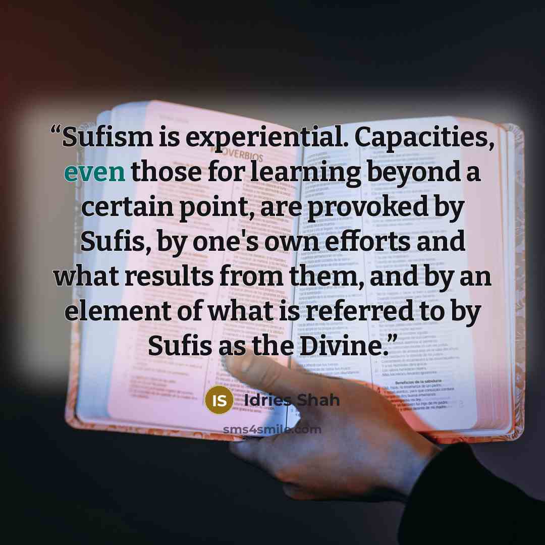 “Sufism is experiential. Capacities, even those for learning beyond a certain point, are provoked by Sufis, by one's own efforts and what results from them, and by an element of what is referred to by Sufis as the Divine.” quote by Idries Shah