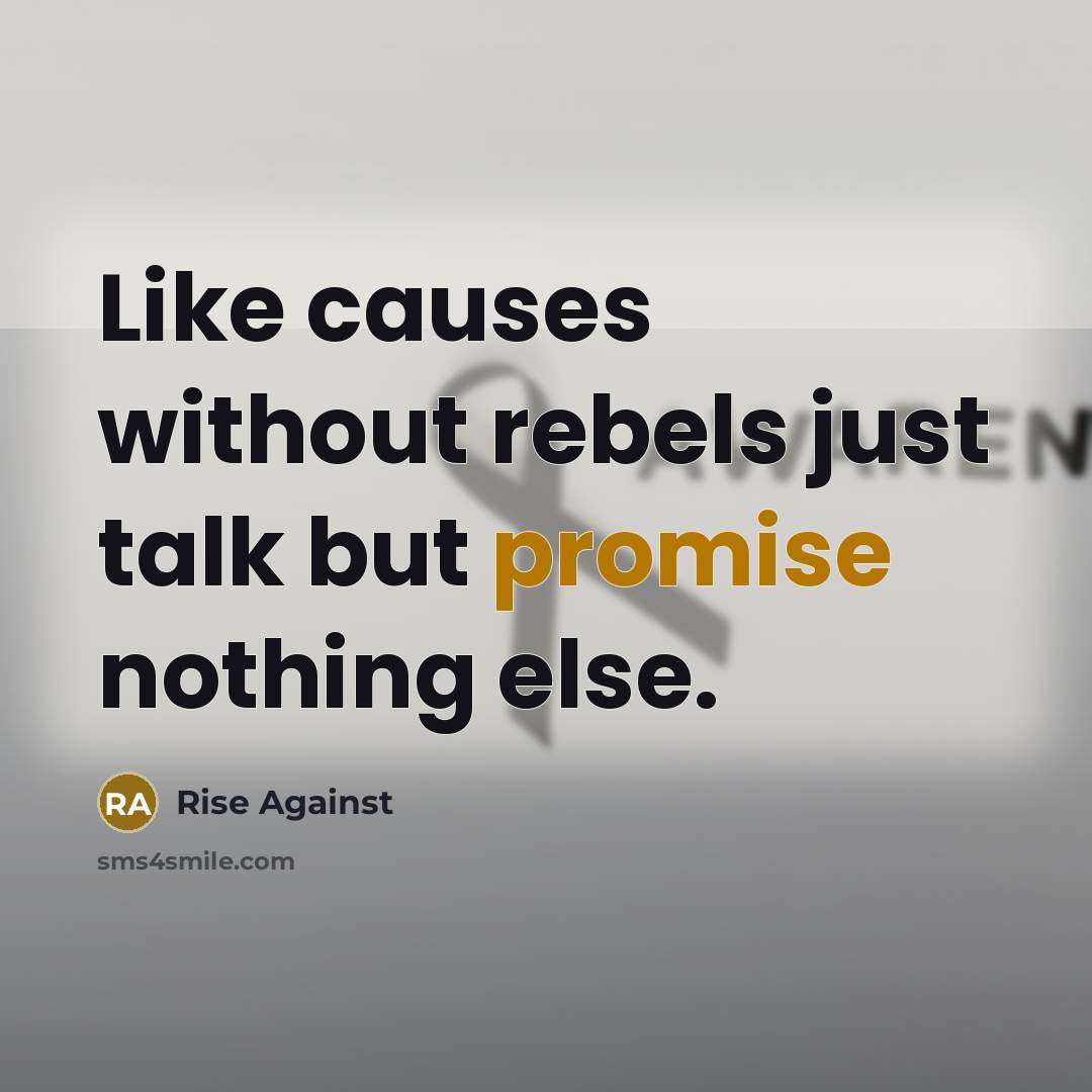“Like causes without rebels just talk but promise nothing else.” quote by Rise Against